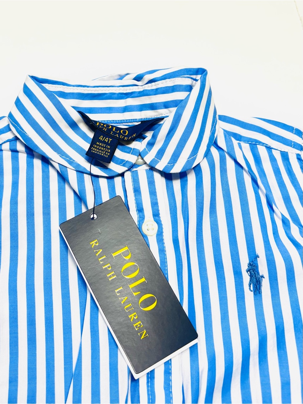NEW POLO Ralph Lauren Girls Core Replen Blue & White Stripe Cotton Shirt Dress - Picture 4 of 7